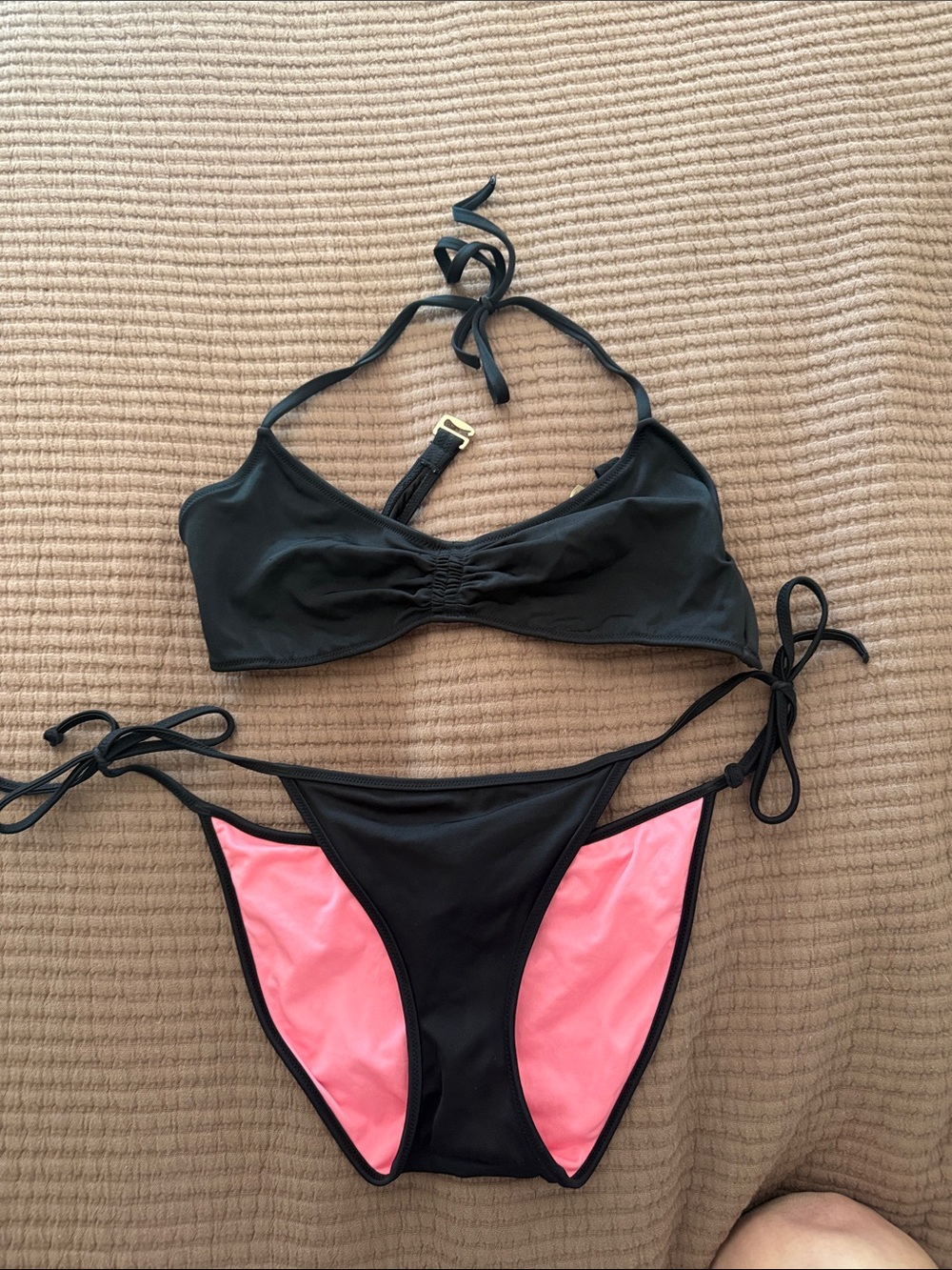 PINK Victoria's Secret Black Bikini with Pink Contrast Panels